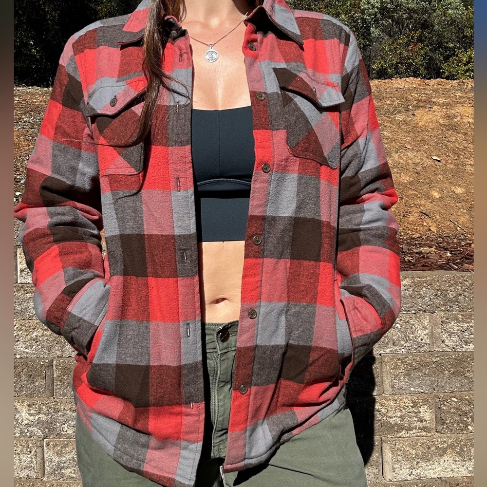 Plaid Utility Jacket in Red and Gray